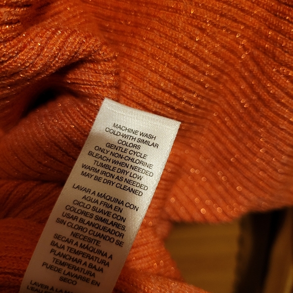 Chico's Boatneck Orange Pink Sweater with hints of Gold - Picture 3 of 5